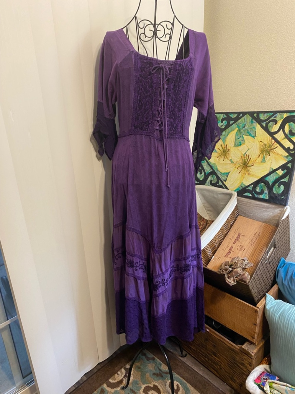 Sakkas Purple Lace-Up Boho Dress
